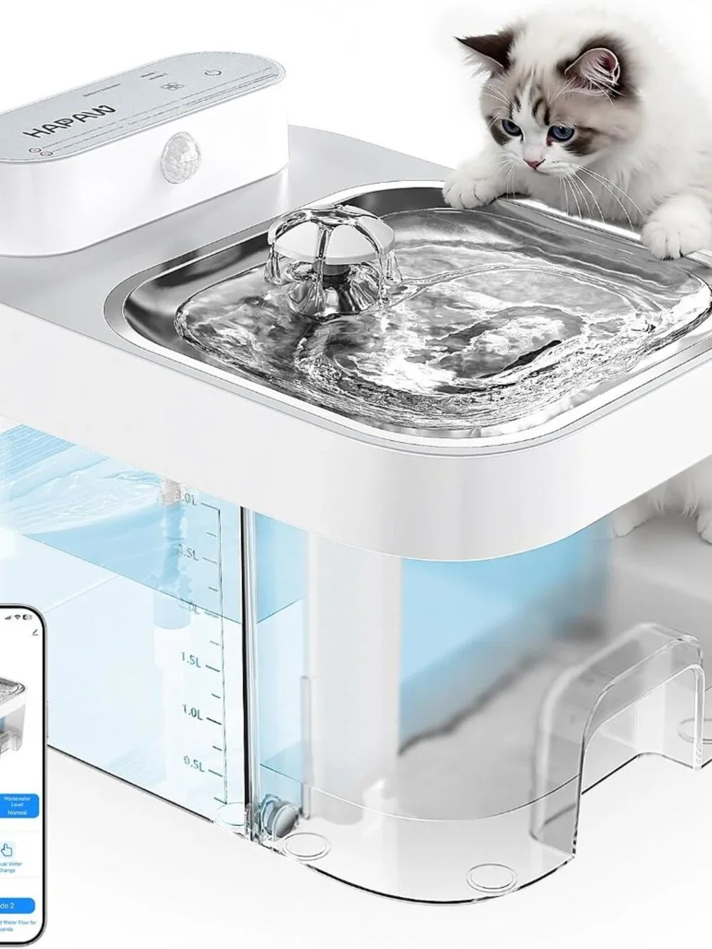 Hapaw 2026 Intelligent Pet Water Fountain No Filter Cotton App Monitoring